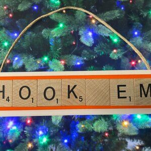 Texas Hook Em Christmas Ornament Scrabble Longhorns HandCrafted Made in USA